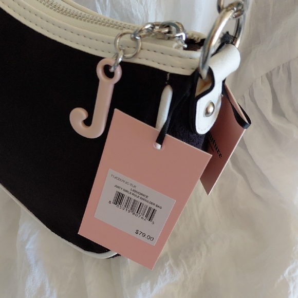 Juicy Couture Black Shoulder Bag with White Trim and Multicolor Patches - Picture 2 of 3